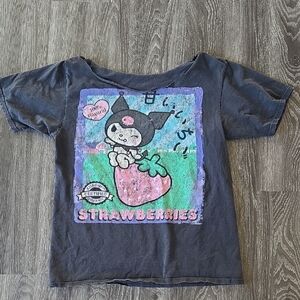 Sanrio Kuromi Strawberry Picking Strawberries Farm black cotton t-shirt
